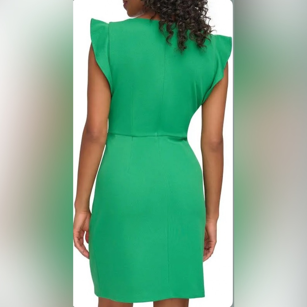 DKNY Bright Green Midi Dress with Ruffle Detail - Picture 3 of 9